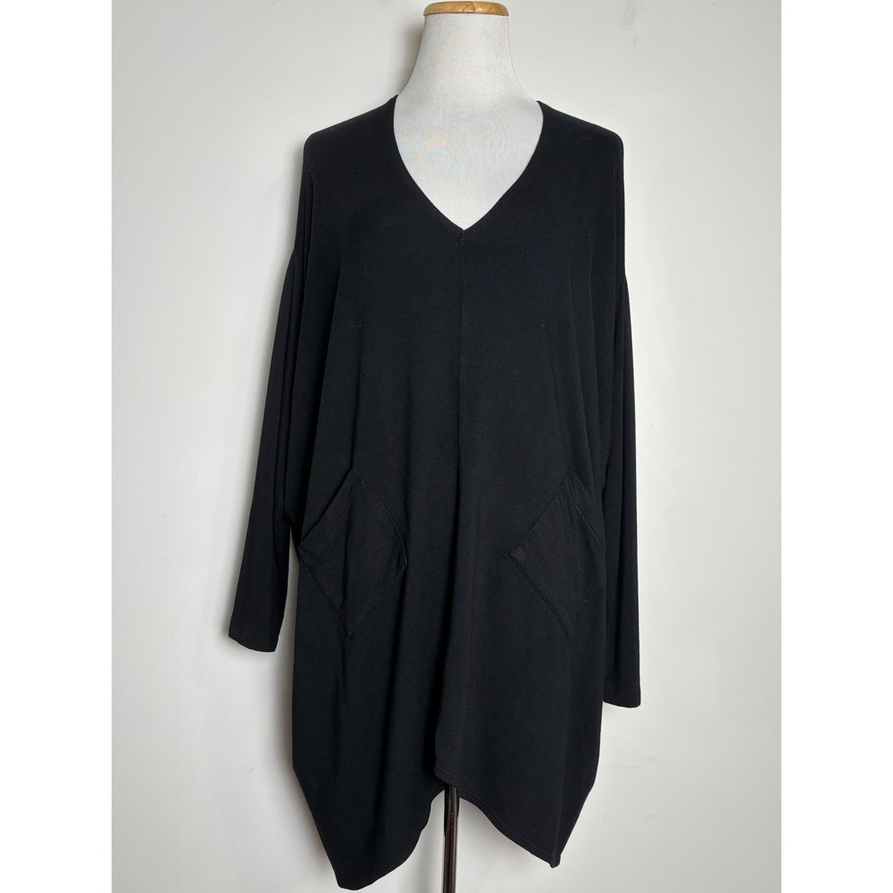 Bryn Walker Womens Tunic Top Large Black Knit Oversized Lagenlook Minimalist